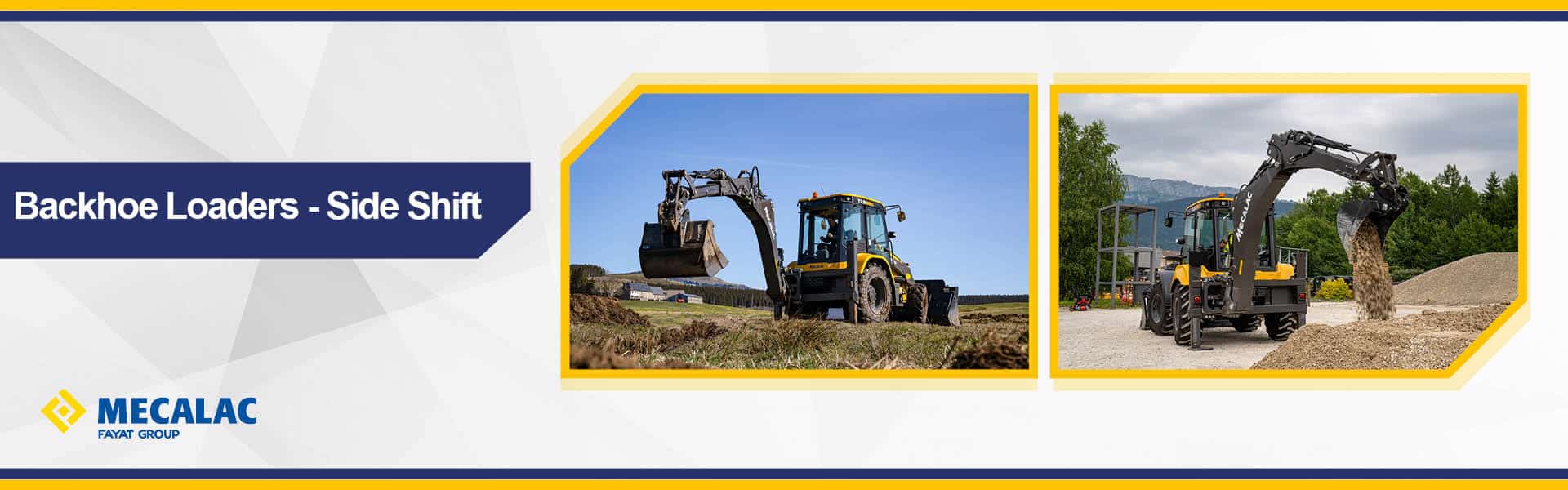 Web banner for Mecalac backhoe loader side shift