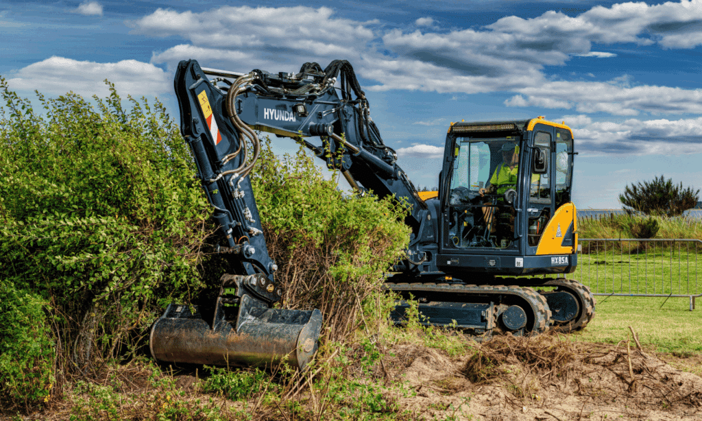 Hyundai HX85 operating in a field